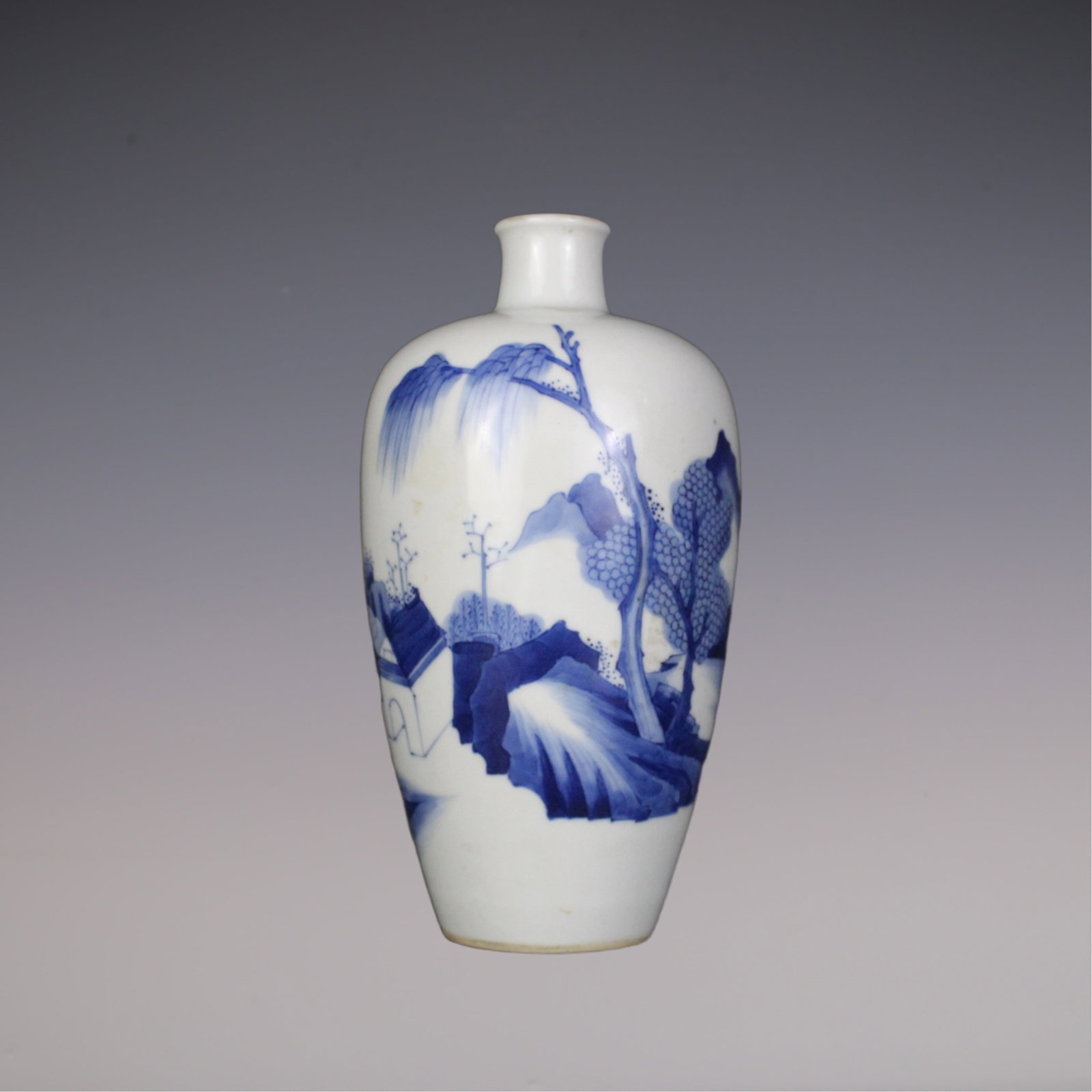 An Exquisite Blue and White Landscape Pattern Vase: An Exquisite Blue and White Landscape Pattern Vase Qing Dynasty, China Kangxi Six-character Mark Size:22cmx6.5cm (The Dimensions Of All Batches Are Manually Measured.If You Need More Detailed Informat