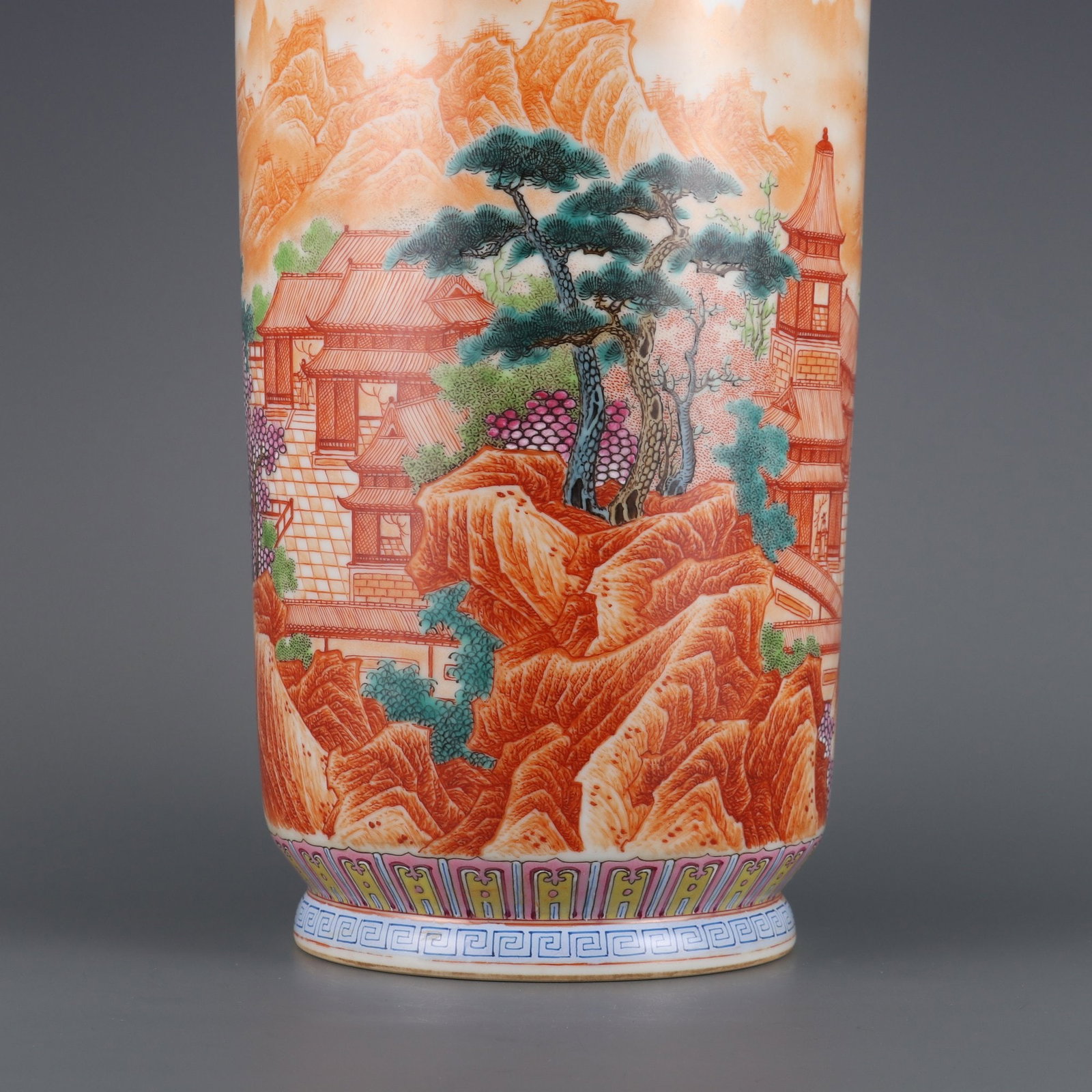 An Exquisite Iron-Red Landscape Pattern with poem Vase - 5