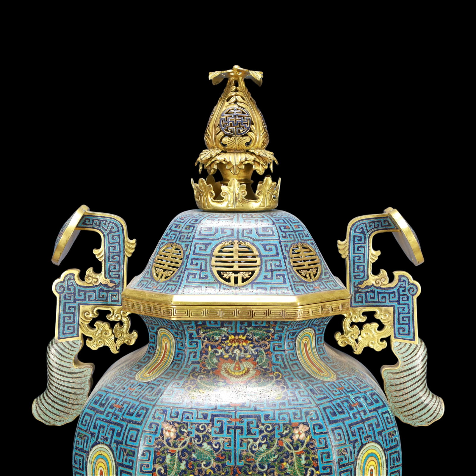 A Exquisite Cloisonne Flower Pattern Double-Ears Censer - 2