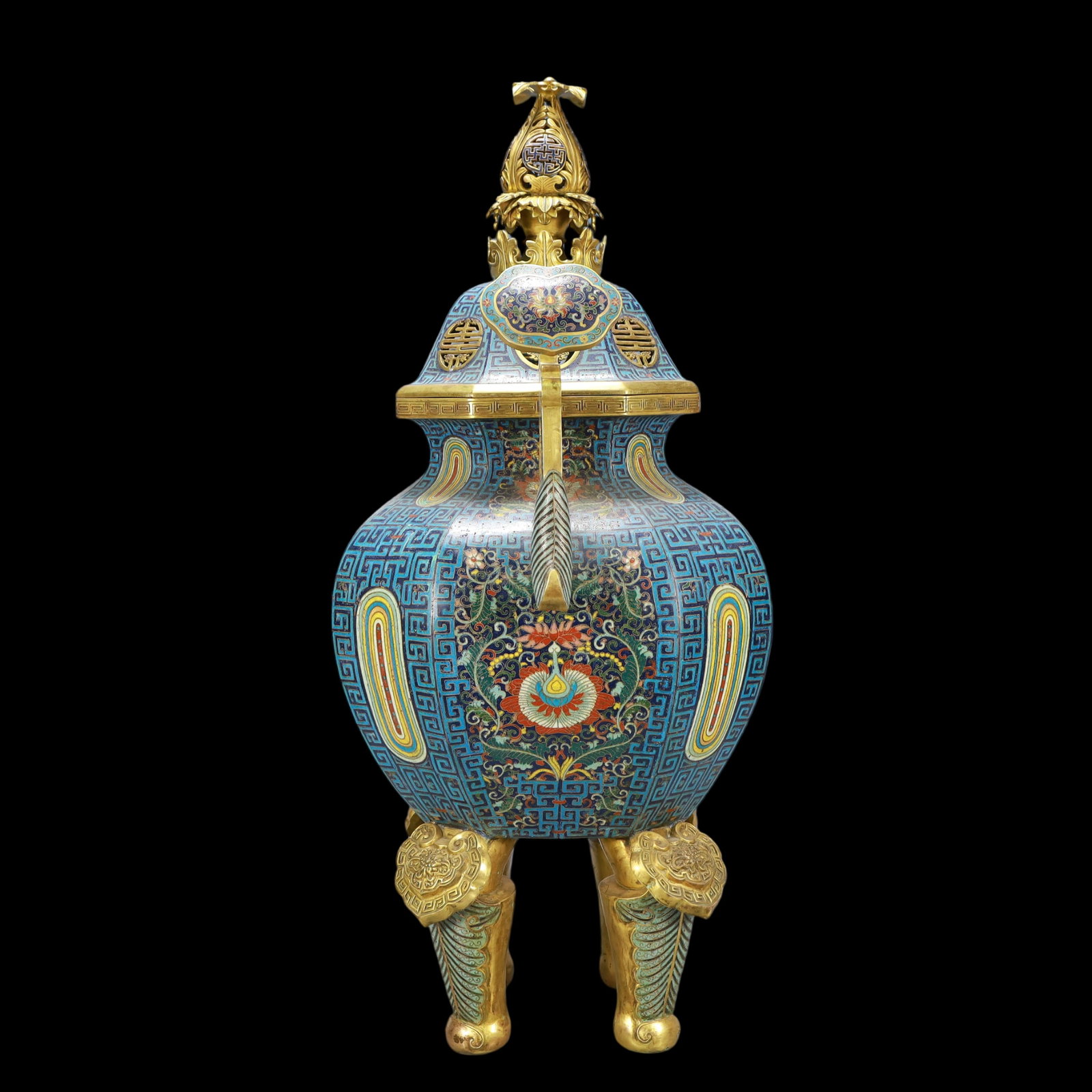 A Exquisite Cloisonne Flower Pattern Double-Ears Censer - 5
