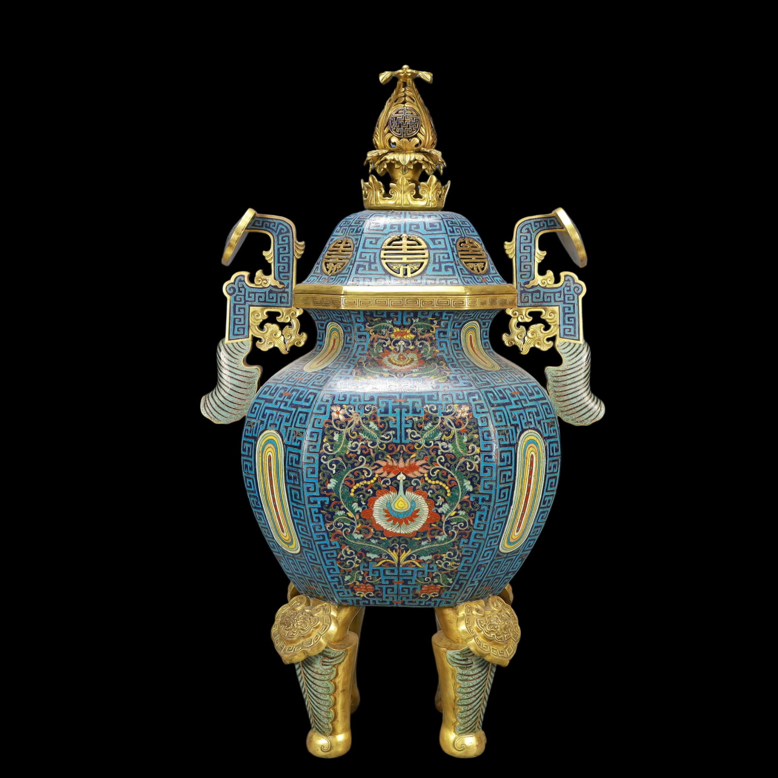 A Exquisite Cloisonne Flower Pattern Double-Ears Censer - 6