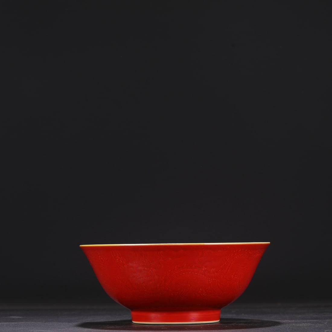 An Exquisite Red Glazed Seawater Pattern Dragon Pattern Bowl - 6