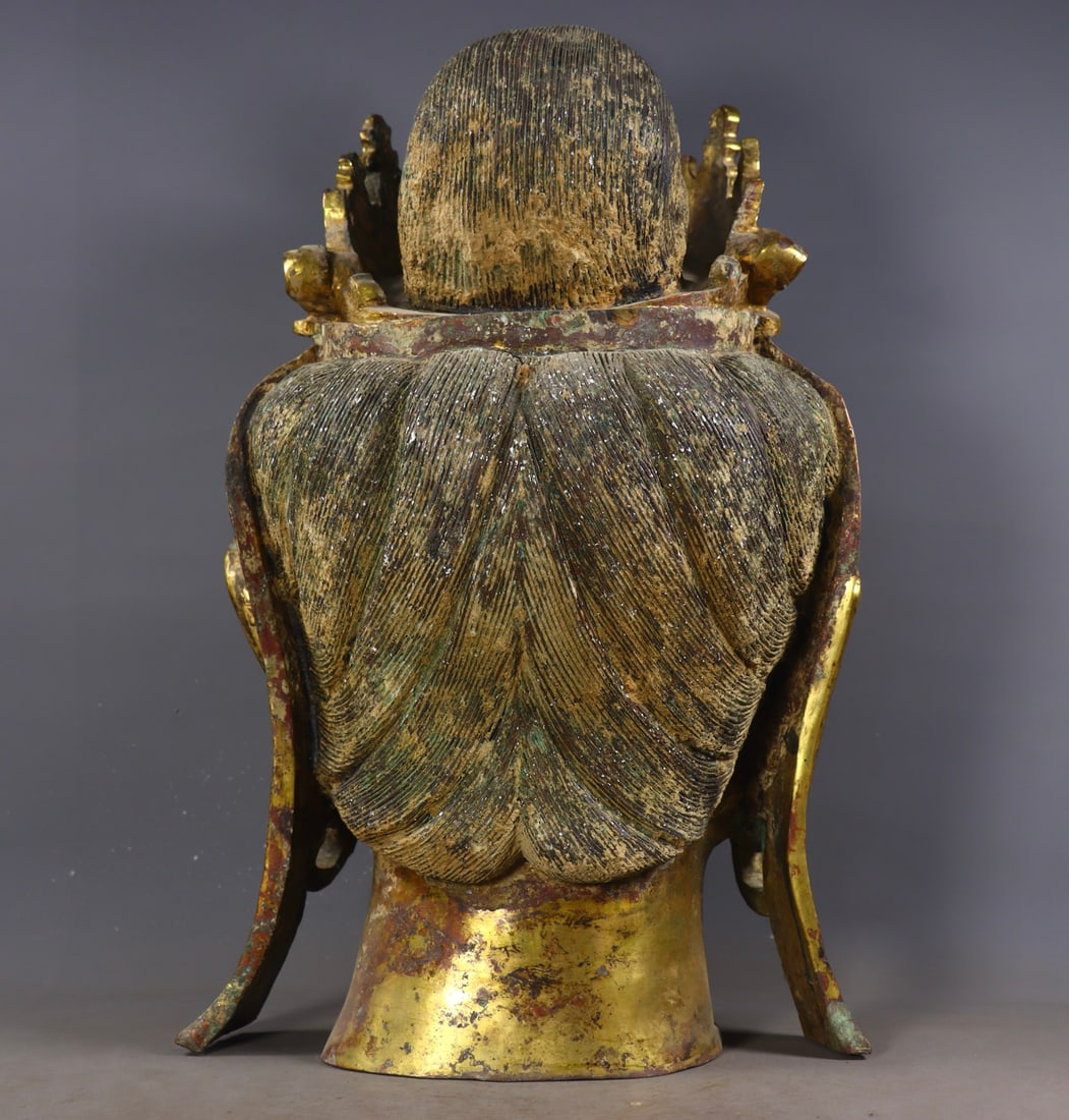 An Exquisite Gilt Bronze Buddha head - 5