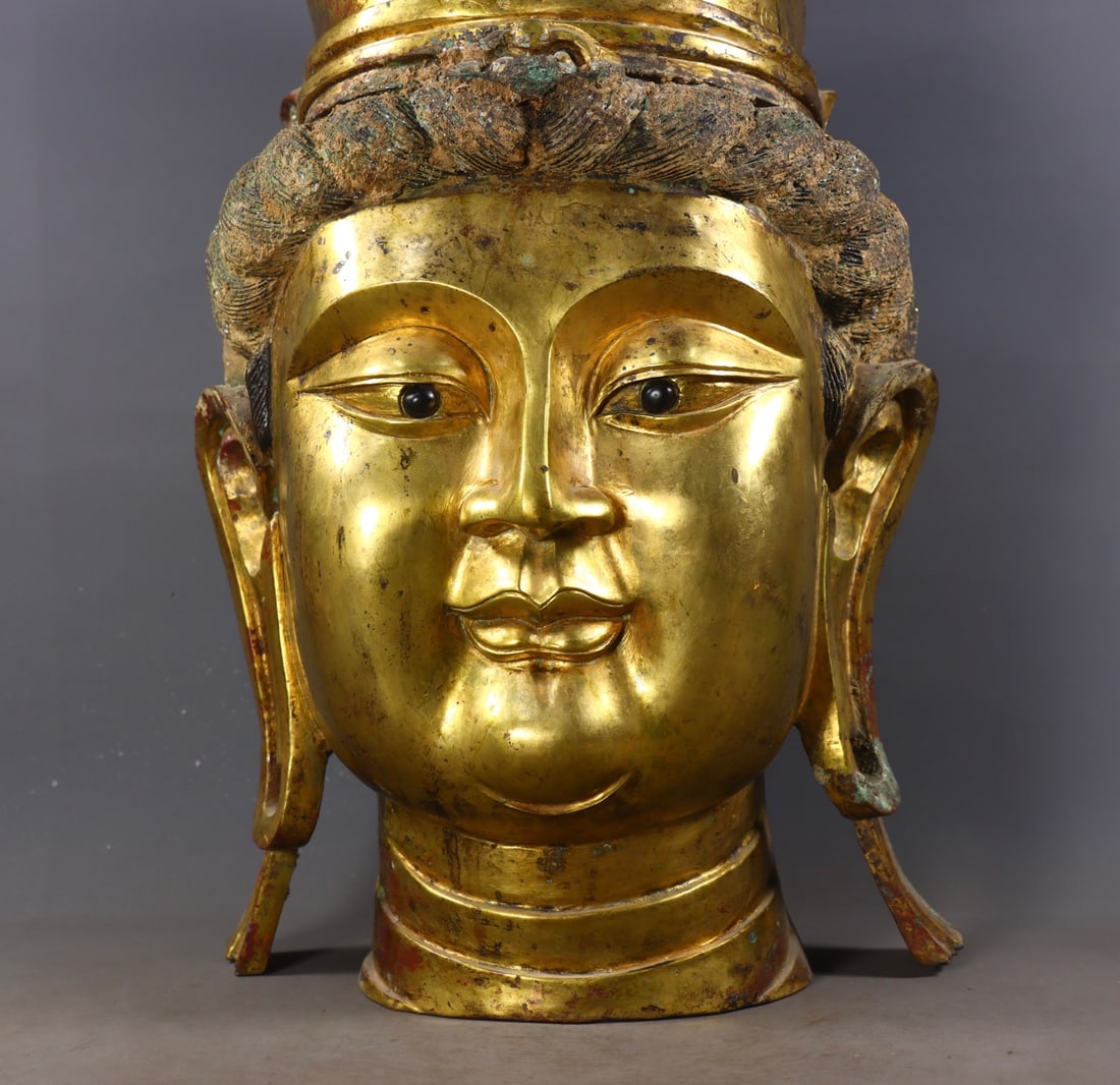 An Exquisite Gilt Bronze Buddha head - 8