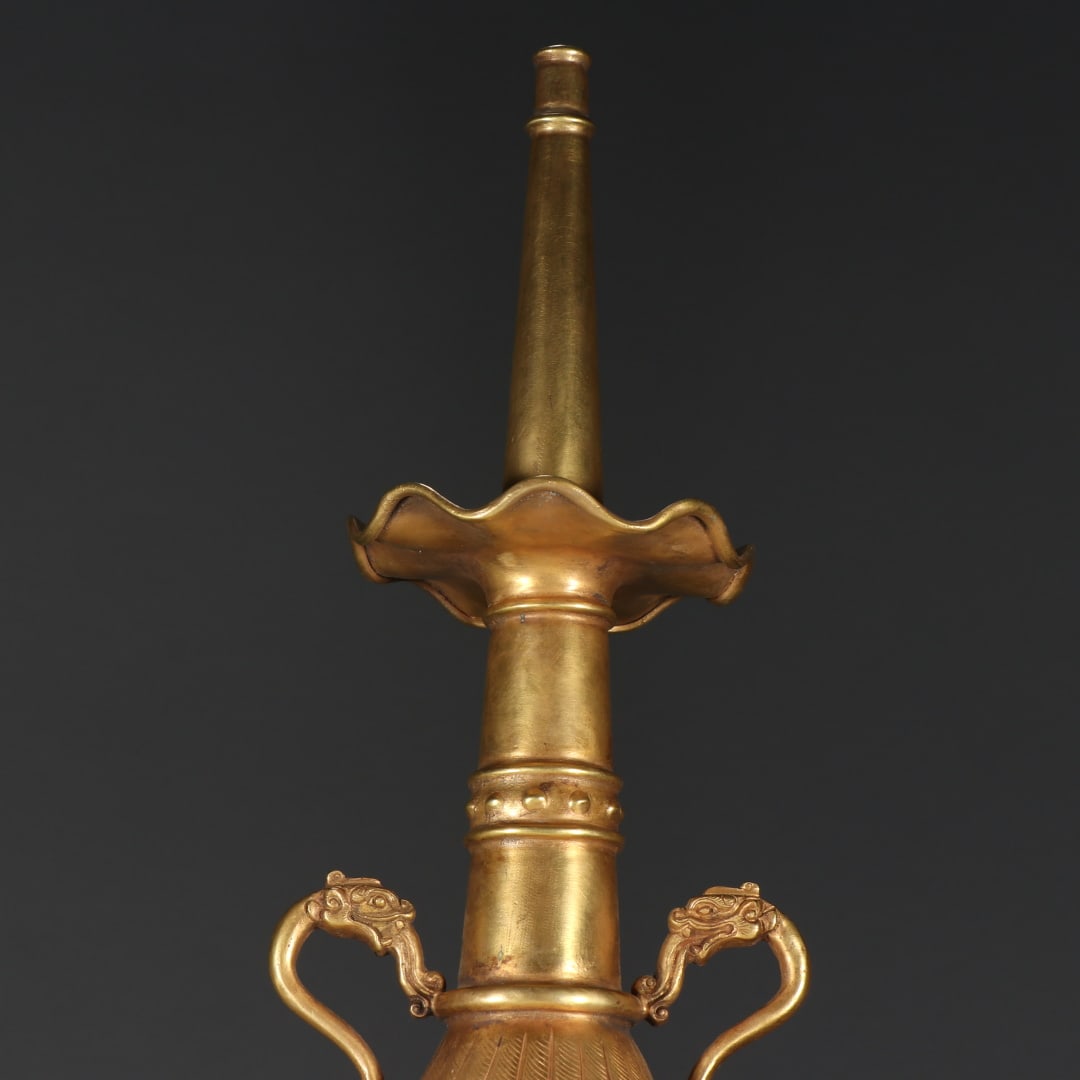 An Exquisite Gilt Bronze Dragon Pattern Double-Ears Vase - 3