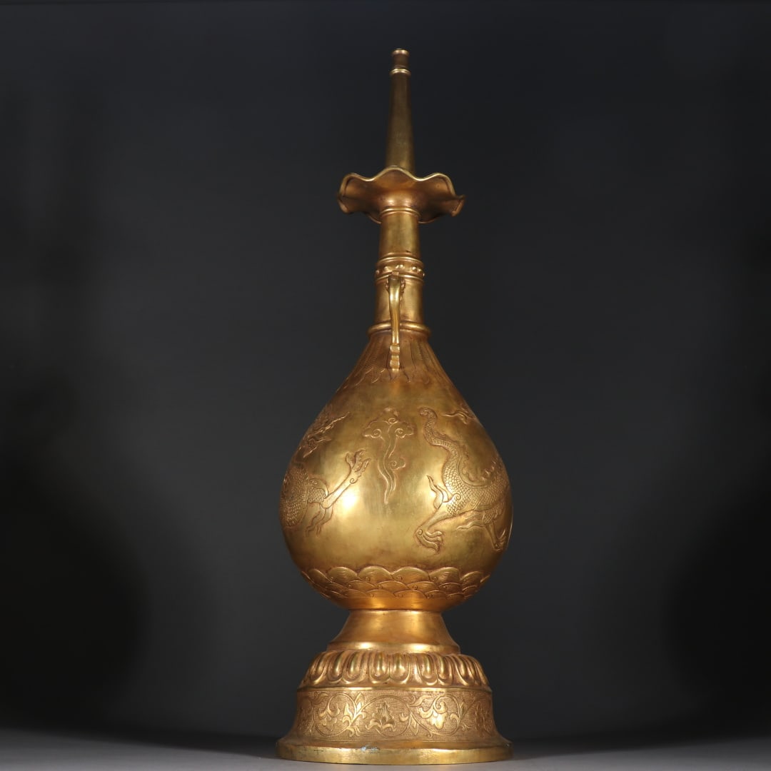 An Exquisite Gilt Bronze Dragon Pattern Double-Ears Vase - 4