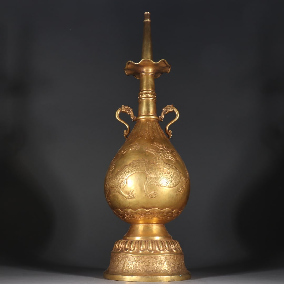 An Exquisite Gilt Bronze Dragon Pattern Double-Ears Vase - 6