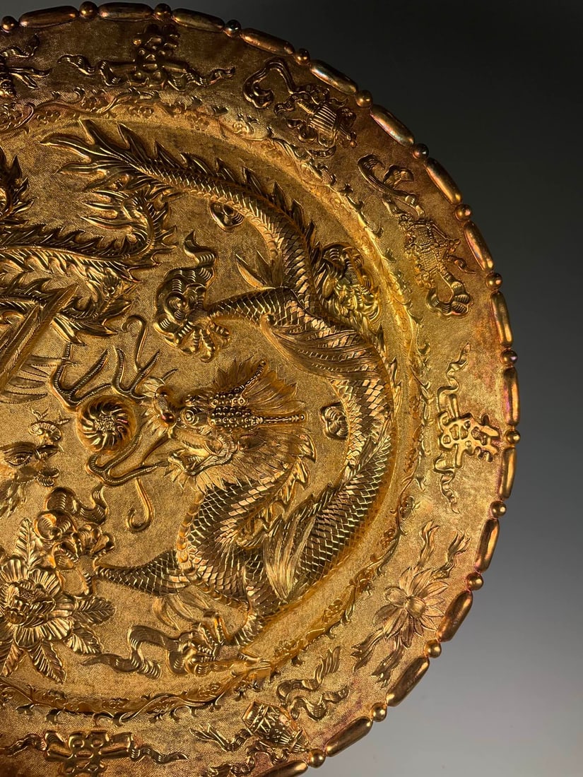 An Exquisite Gilt Silver Dragon and Phoenix Pattern Plate - 2