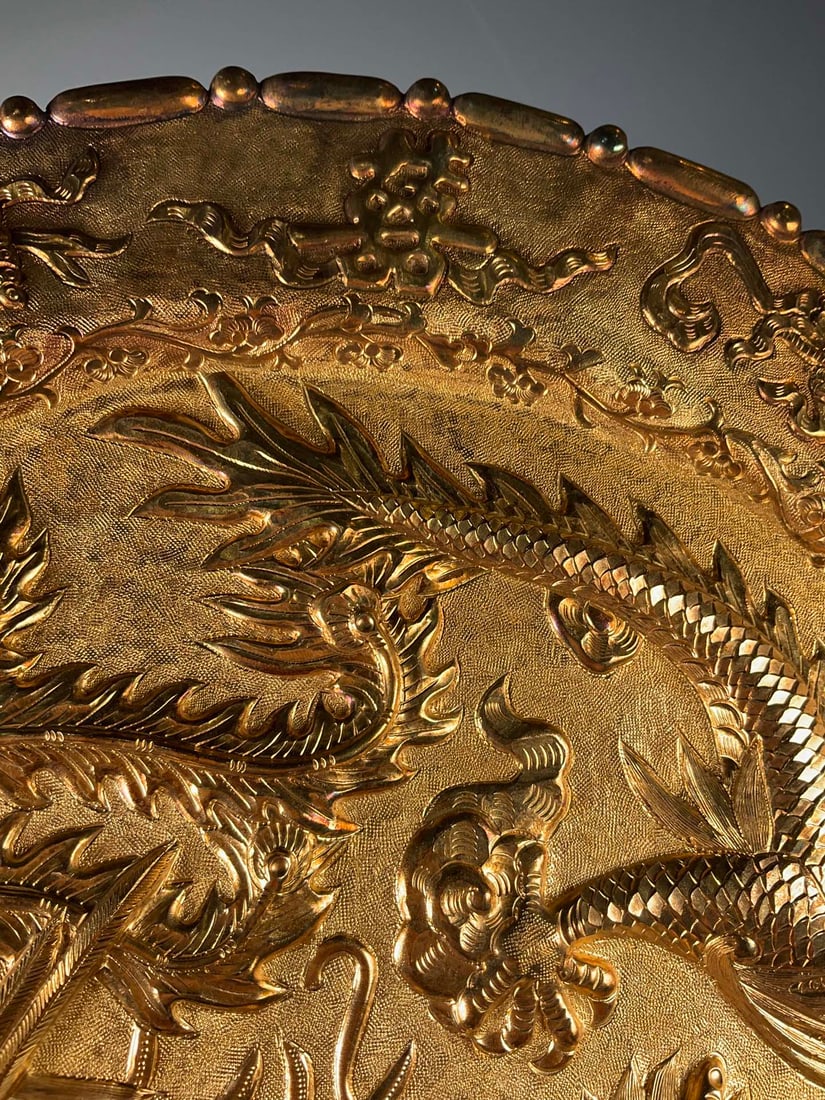 An Exquisite Gilt Silver Dragon and Phoenix Pattern Plate - 3
