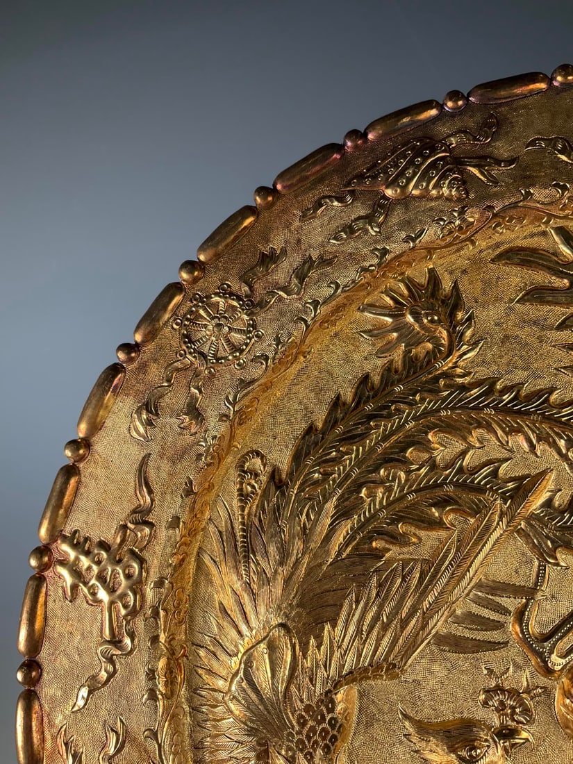 An Exquisite Gilt Silver Dragon and Phoenix Pattern Plate - 4