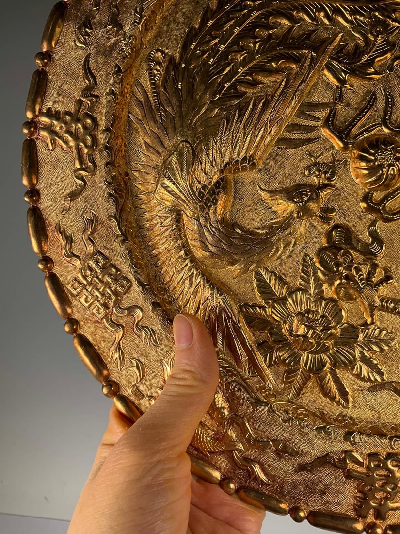 An Exquisite Gilt Silver Dragon and Phoenix Pattern Plate - 5