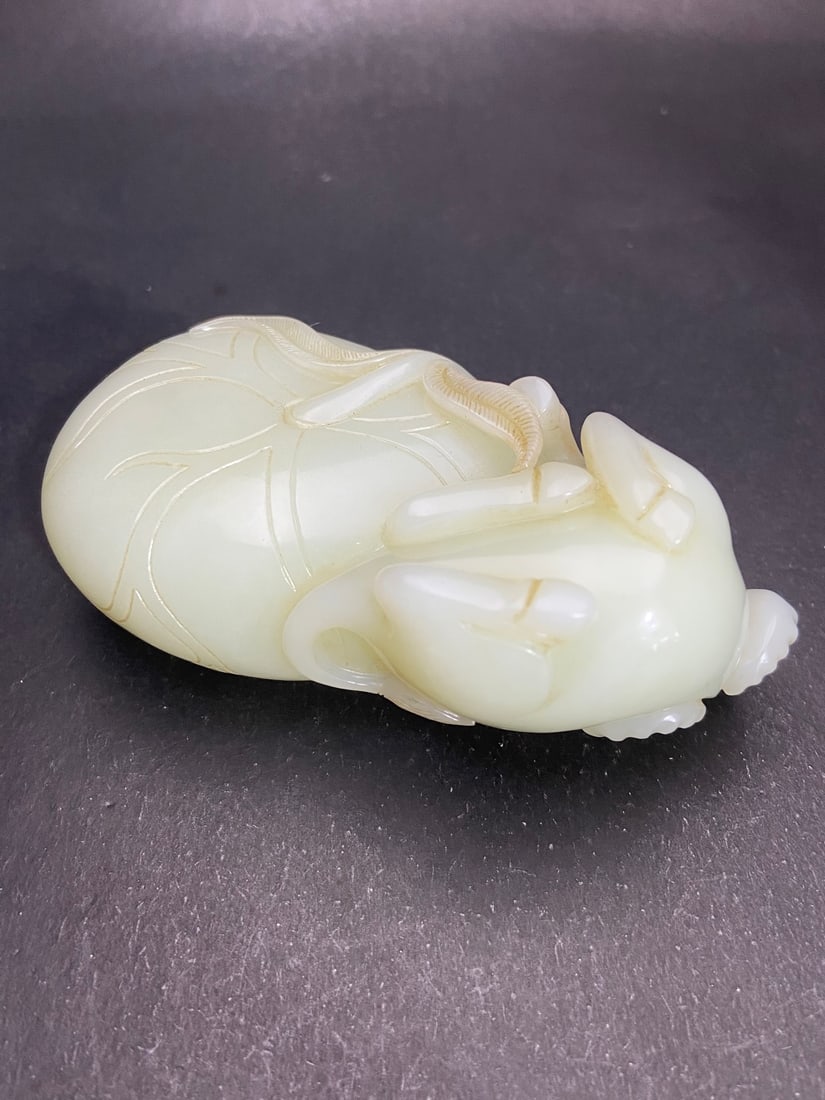 An Exquisite White Jade Buffalo Pattern Brush Washer - 7