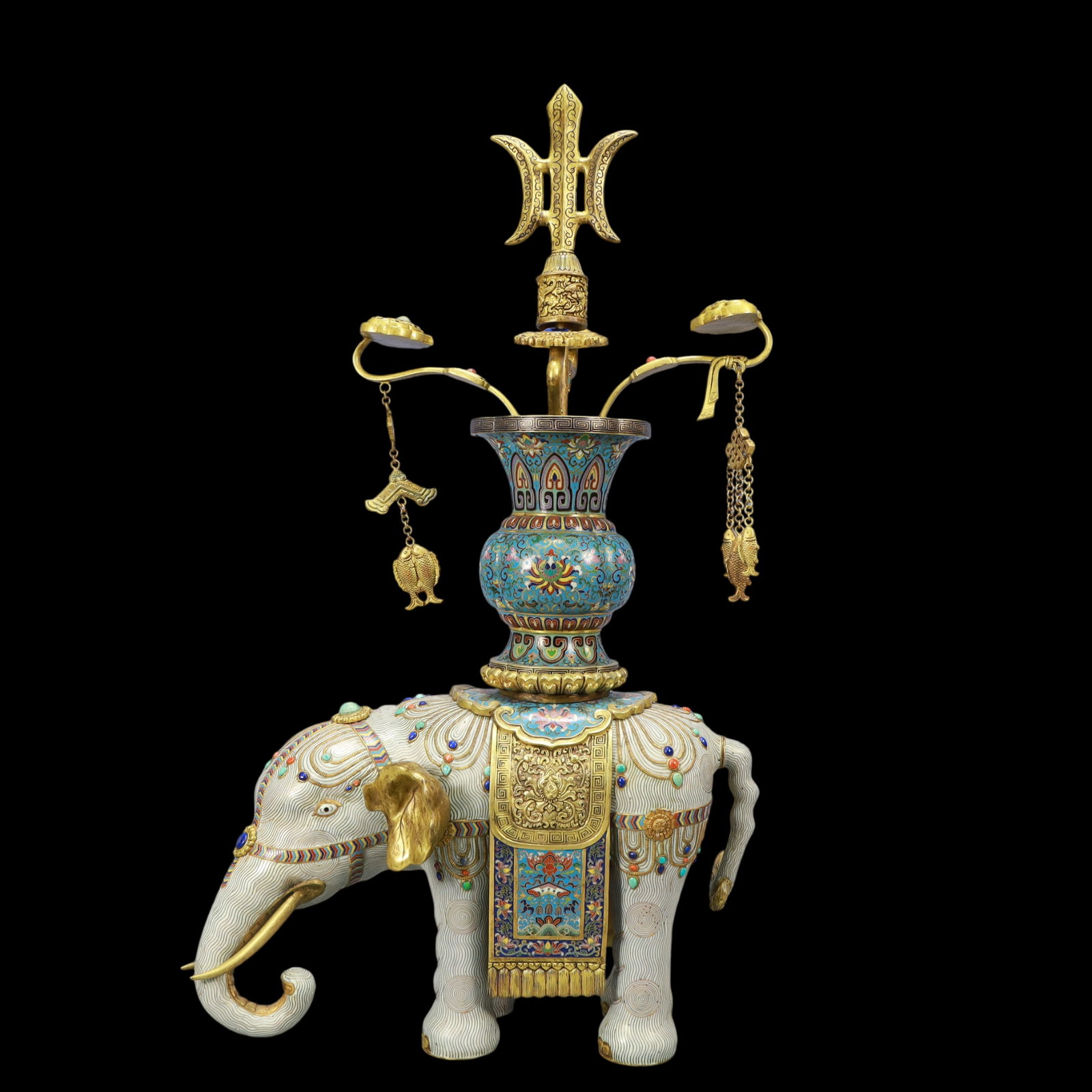 A Exquisite A pair of Cloisonne Lotus Pattern Bats and Peach Pattern Elephant Ornament - 10