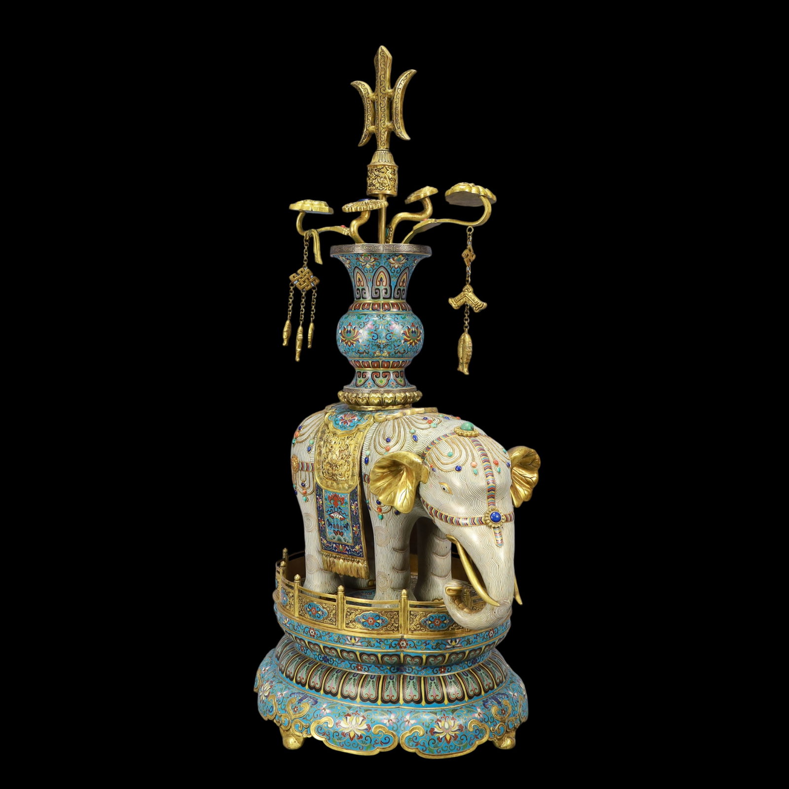 A Exquisite A pair of Cloisonne Lotus Pattern Bats and Peach Pattern Elephant Ornament - 14