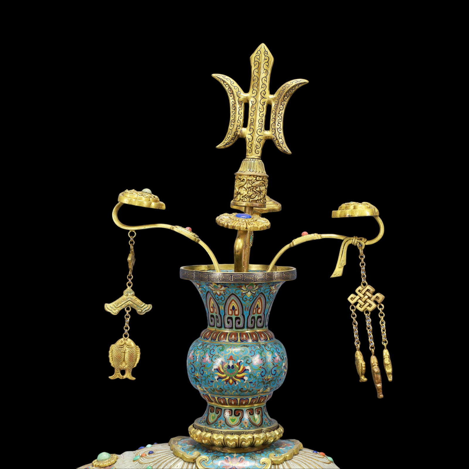 A Exquisite A pair of Cloisonne Lotus Pattern Bats and Peach Pattern Elephant Ornament - 4