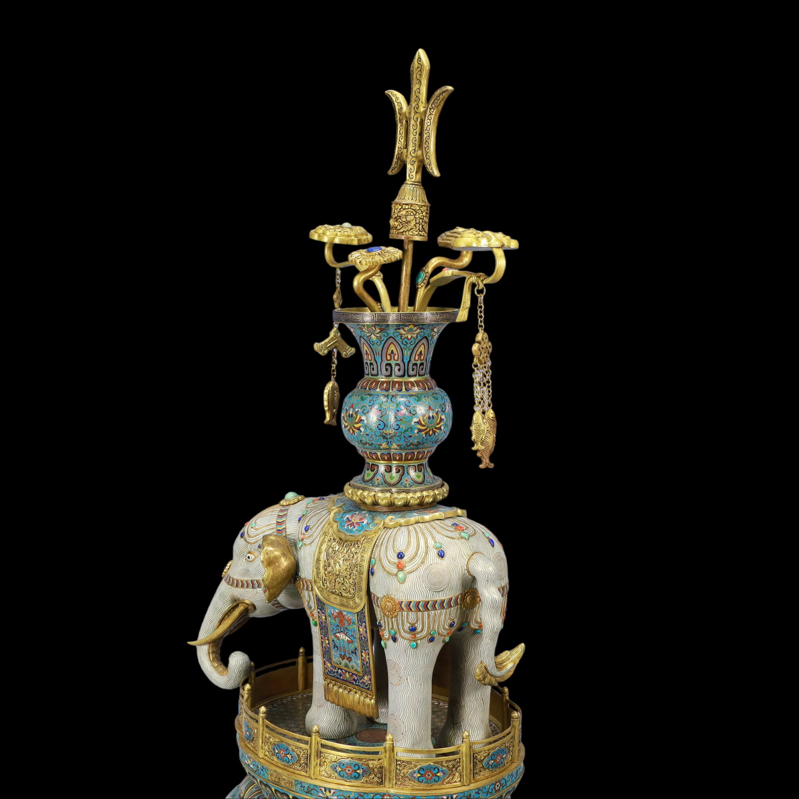 A Exquisite A pair of Cloisonne Lotus Pattern Bats and Peach Pattern Elephant Ornament - 8