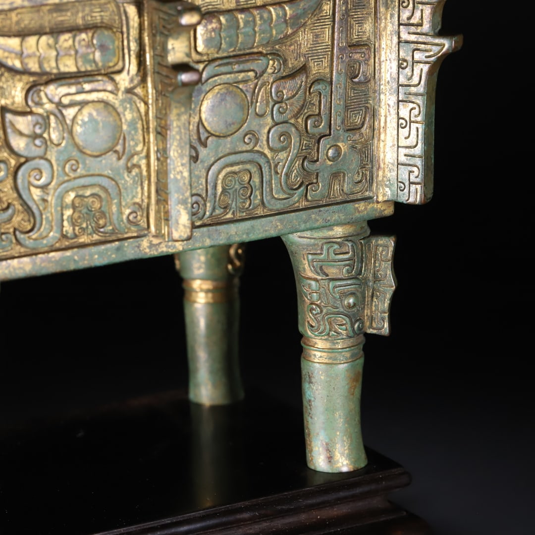 An Exquisite Gilt Bronze Beast-Face Pattern Double-Ears Censer - 10