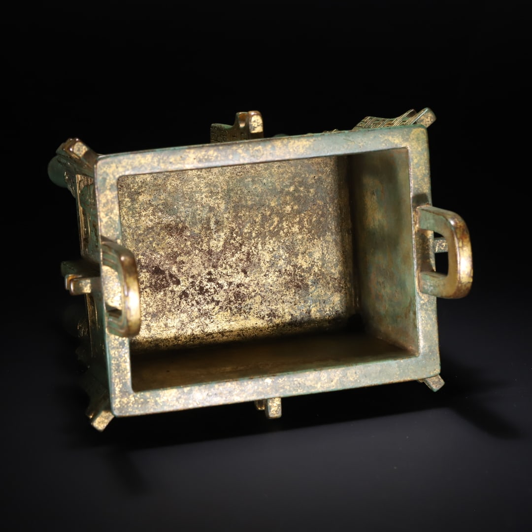 An Exquisite Gilt Bronze Beast-Face Pattern Double-Ears Censer - 11