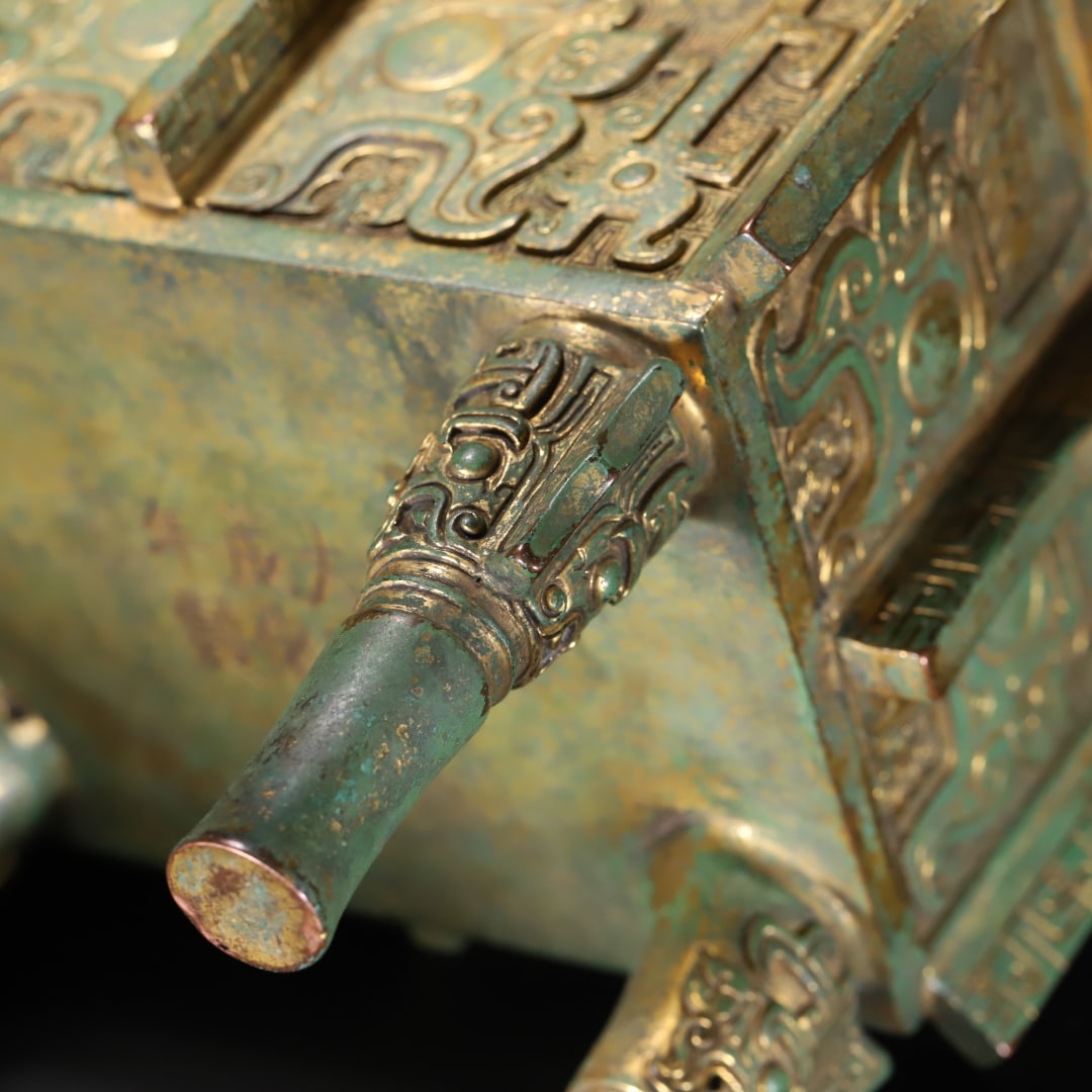 An Exquisite Gilt Bronze Beast-Face Pattern Double-Ears Censer - 15