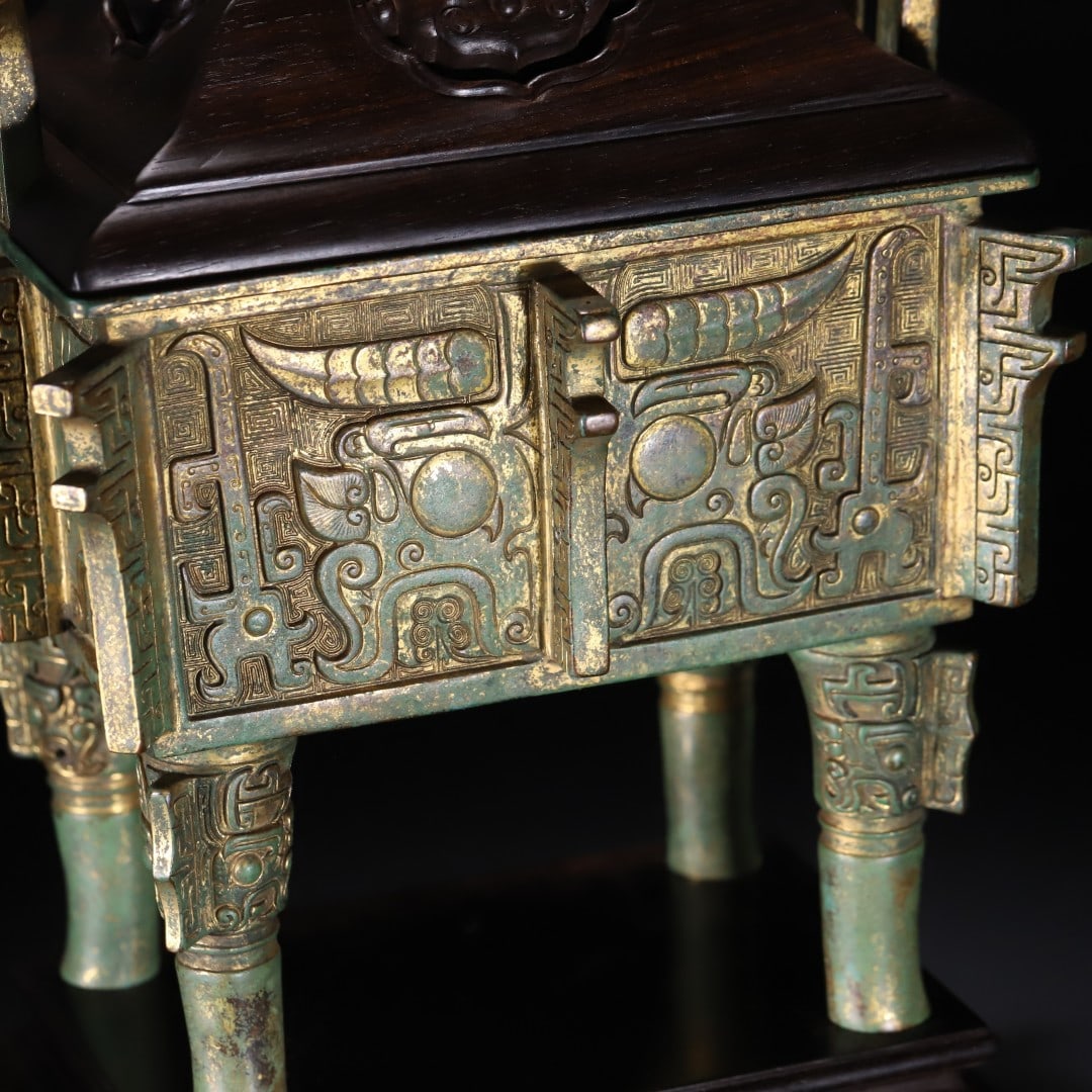 An Exquisite Gilt Bronze Beast-Face Pattern Double-Ears Censer - 9