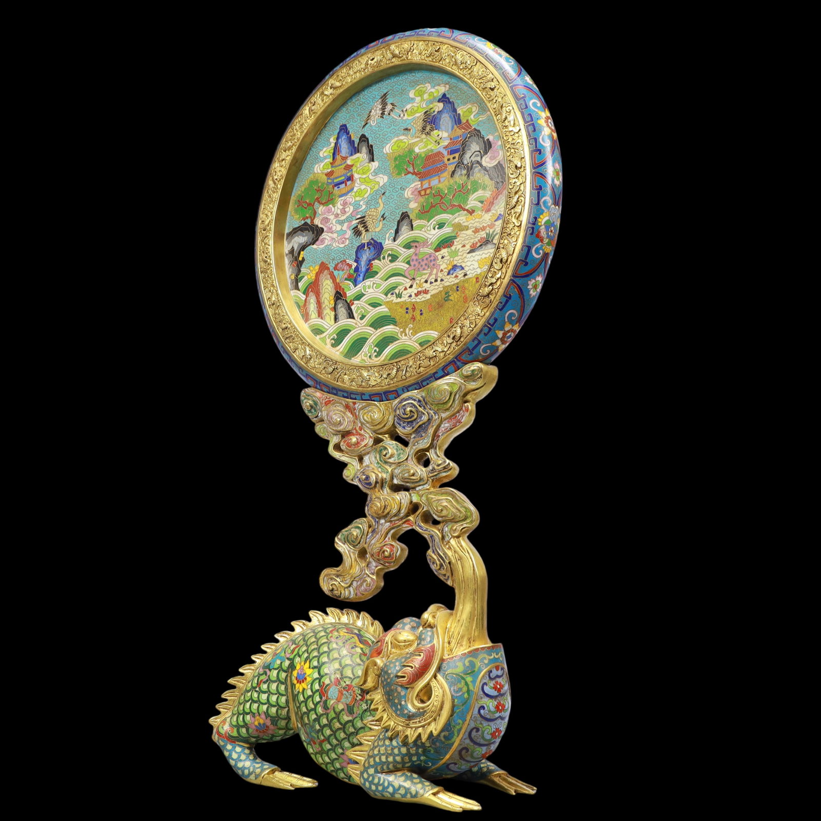 A Exquisite Cloisonne Seawater Pattern Pine and Crane Pattern Sika Deer Pattern Landscape Pattern - 5
