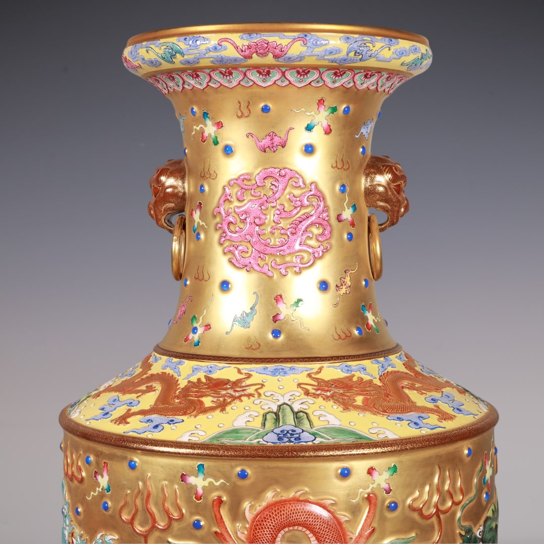 An Exquisite Enamel Dragon Pattern Double-Ears Vase - 2
