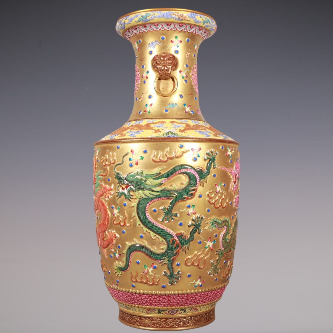 An Exquisite Enamel Dragon Pattern Double-Ears Vase - 4