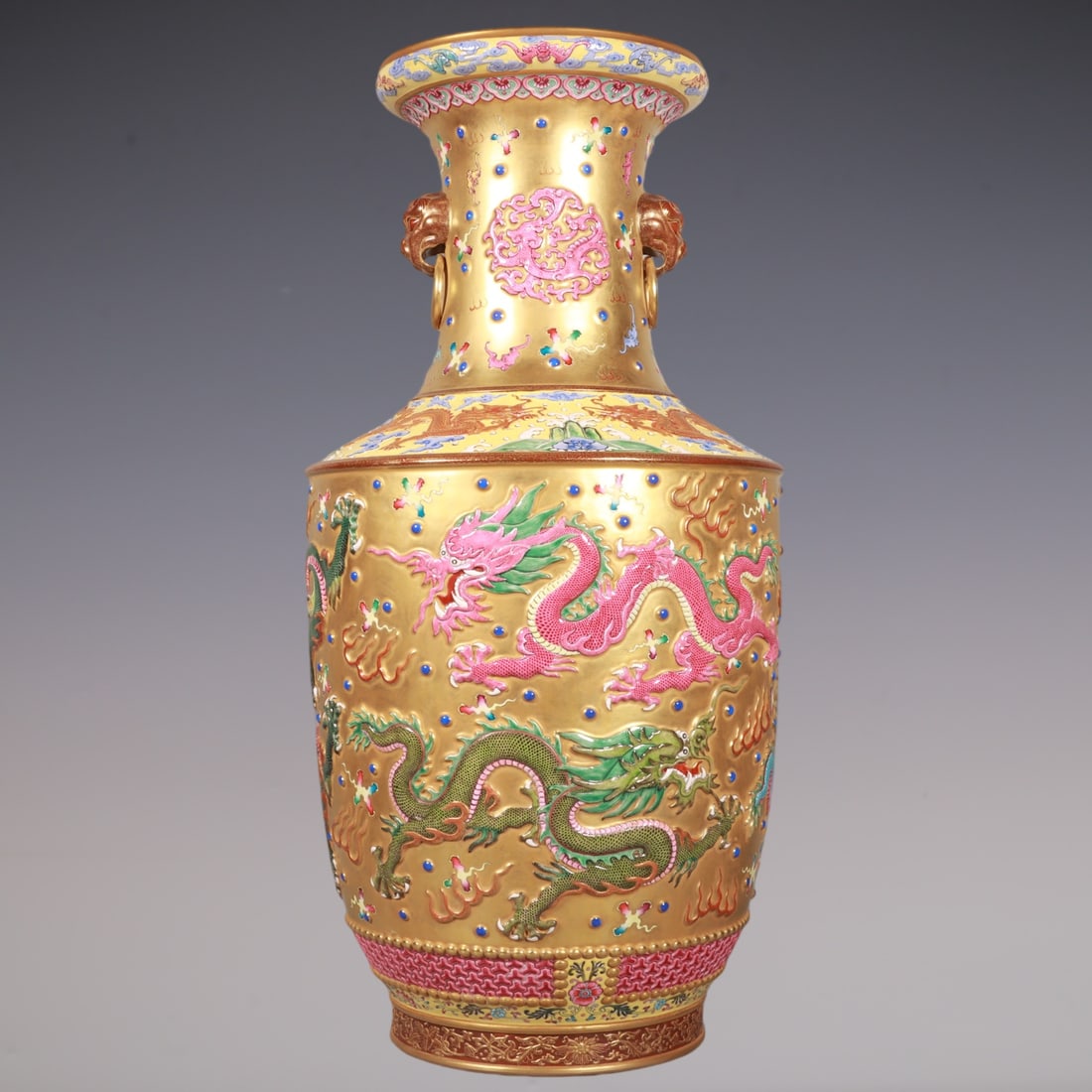 An Exquisite Enamel Dragon Pattern Double-Ears Vase - 5
