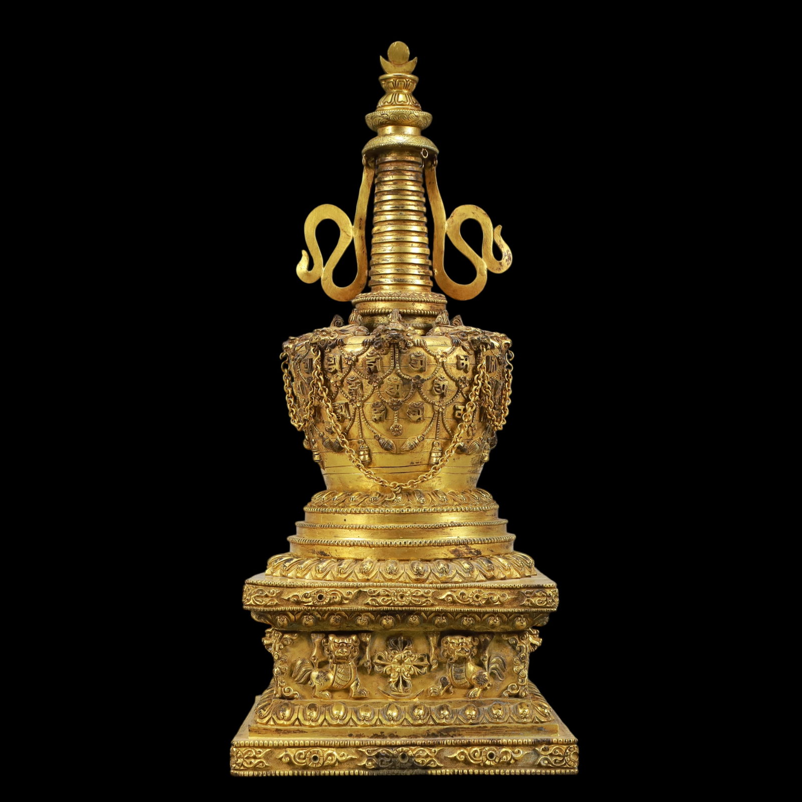 A Exquisite Gilt Bronze Auspicious Beast Pattern Pagoda - 6
