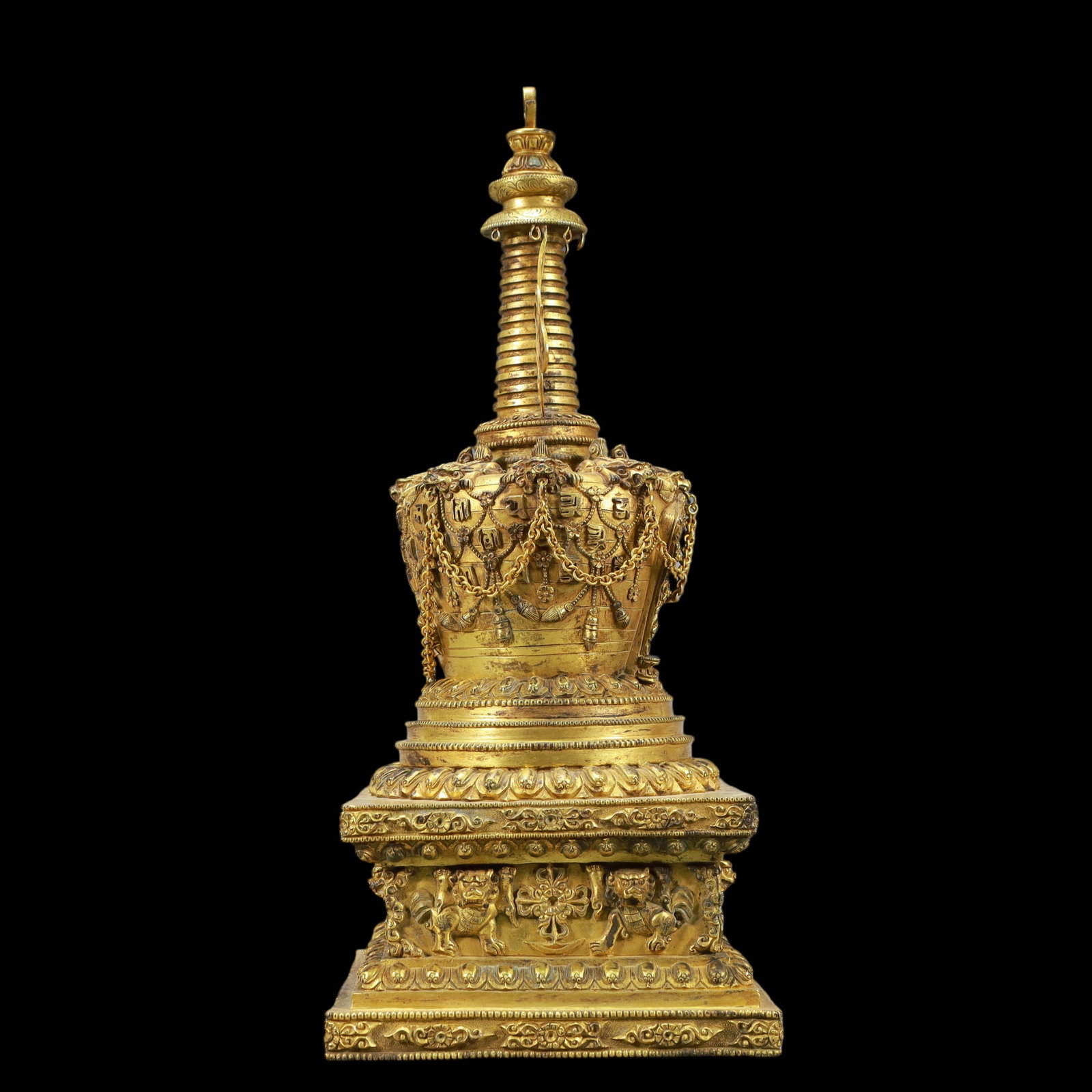 A Exquisite Gilt Bronze Auspicious Beast Pattern Pagoda - 7