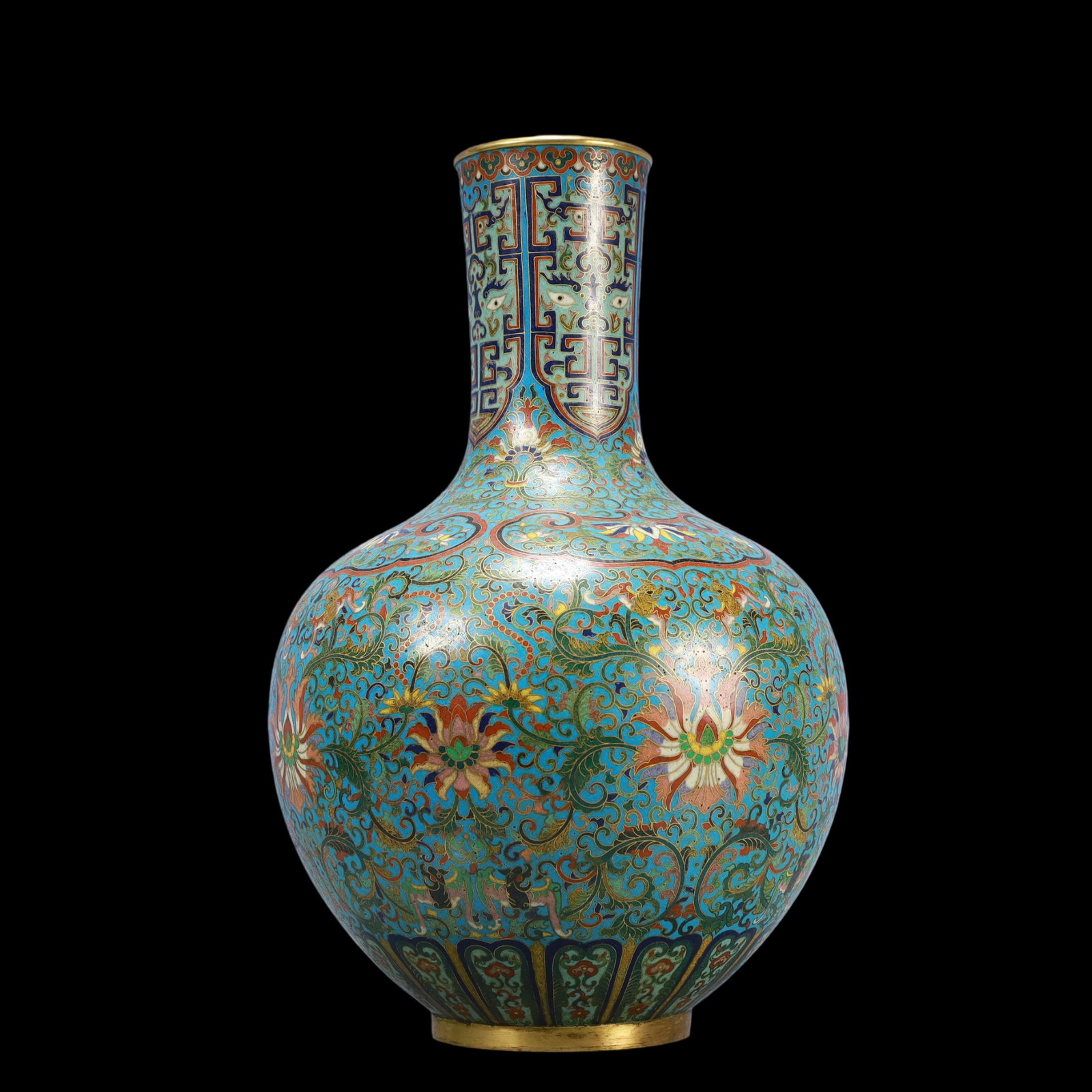A Exquisite Cloisonne Beast-Face Pattern Lotus Pattern Vase - 4