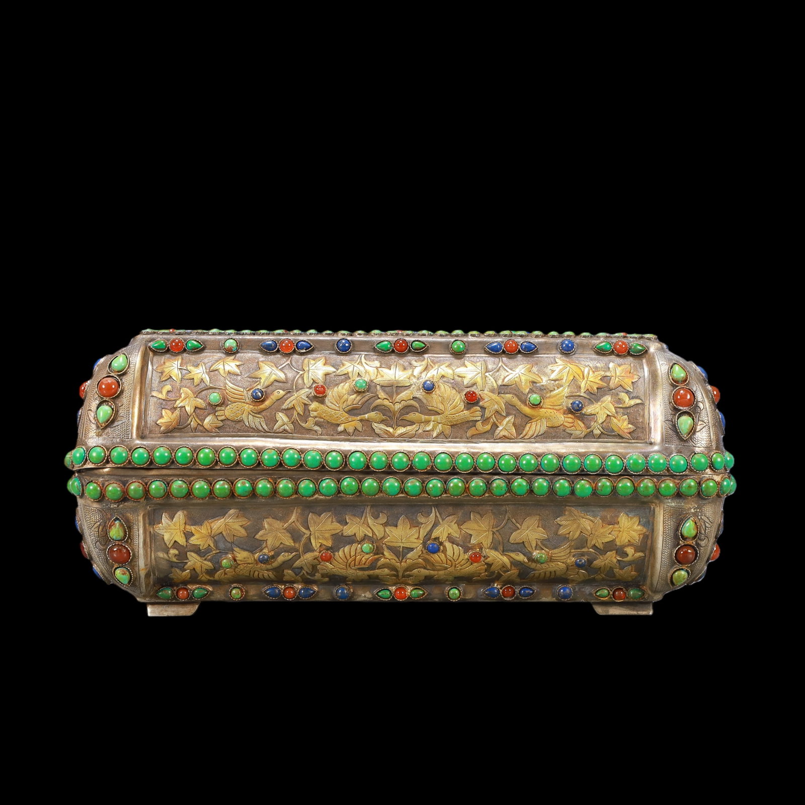 A Exquisite Gilt Silver Inlaid Gems Lotus Pattern Phoenix Pattern Box - 2