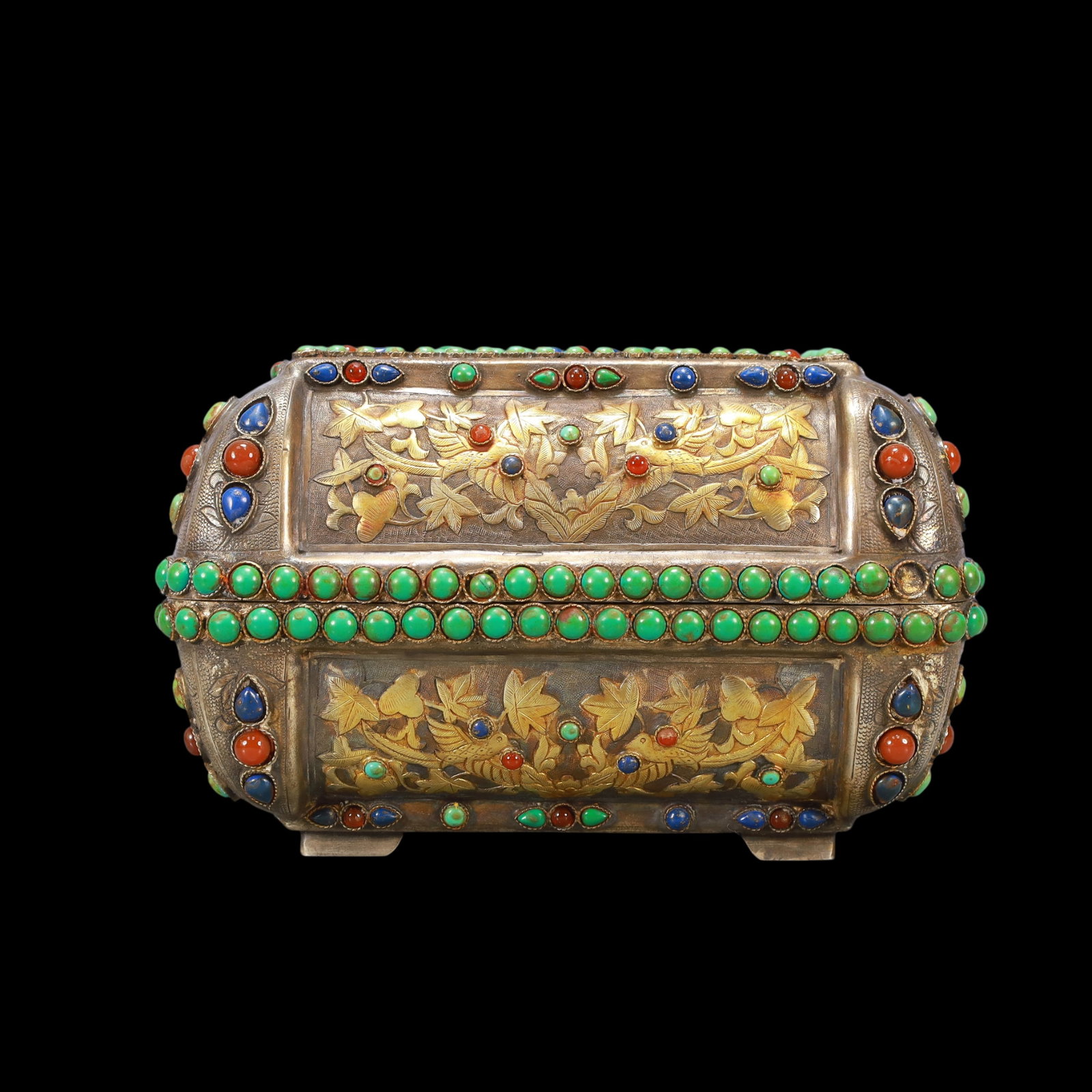 A Exquisite Gilt Silver Inlaid Gems Lotus Pattern Phoenix Pattern Box - 3