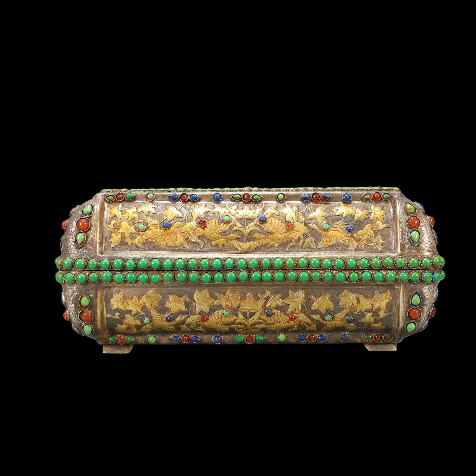A Exquisite Gilt Silver Inlaid Gems Lotus Pattern Phoenix Pattern Box - 4