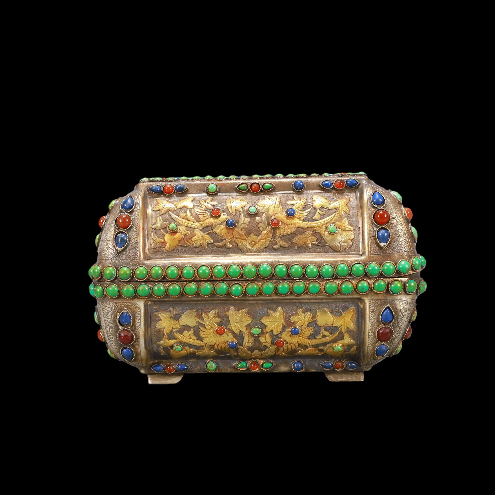 A Exquisite Gilt Silver Inlaid Gems Lotus Pattern Phoenix Pattern Box - 5