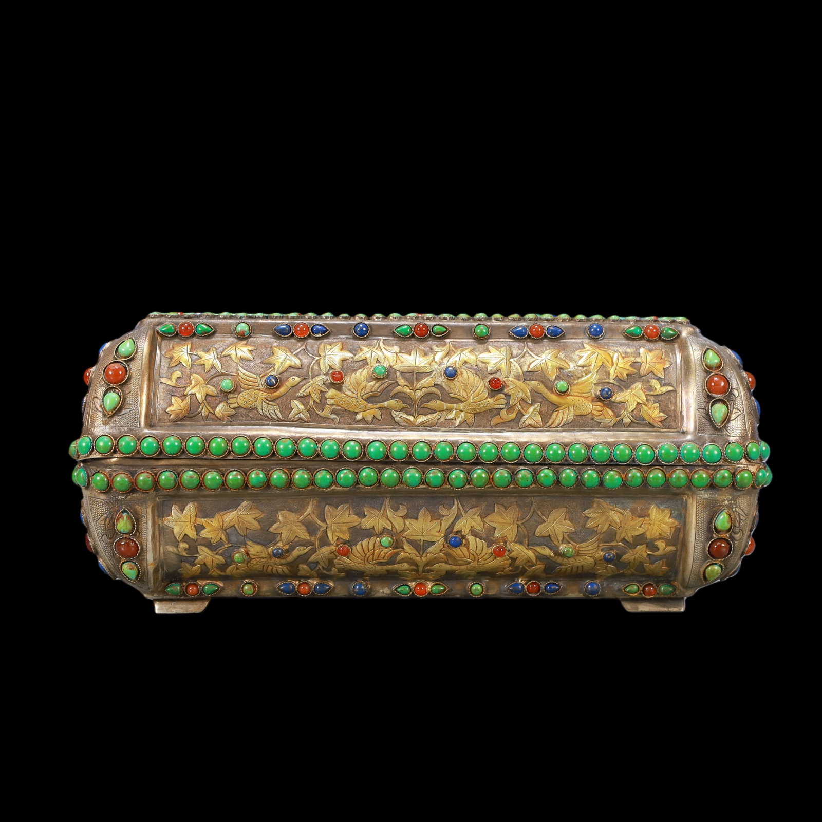 A Exquisite Gilt Silver Inlaid Gems Lotus Pattern Phoenix Pattern Box - 6