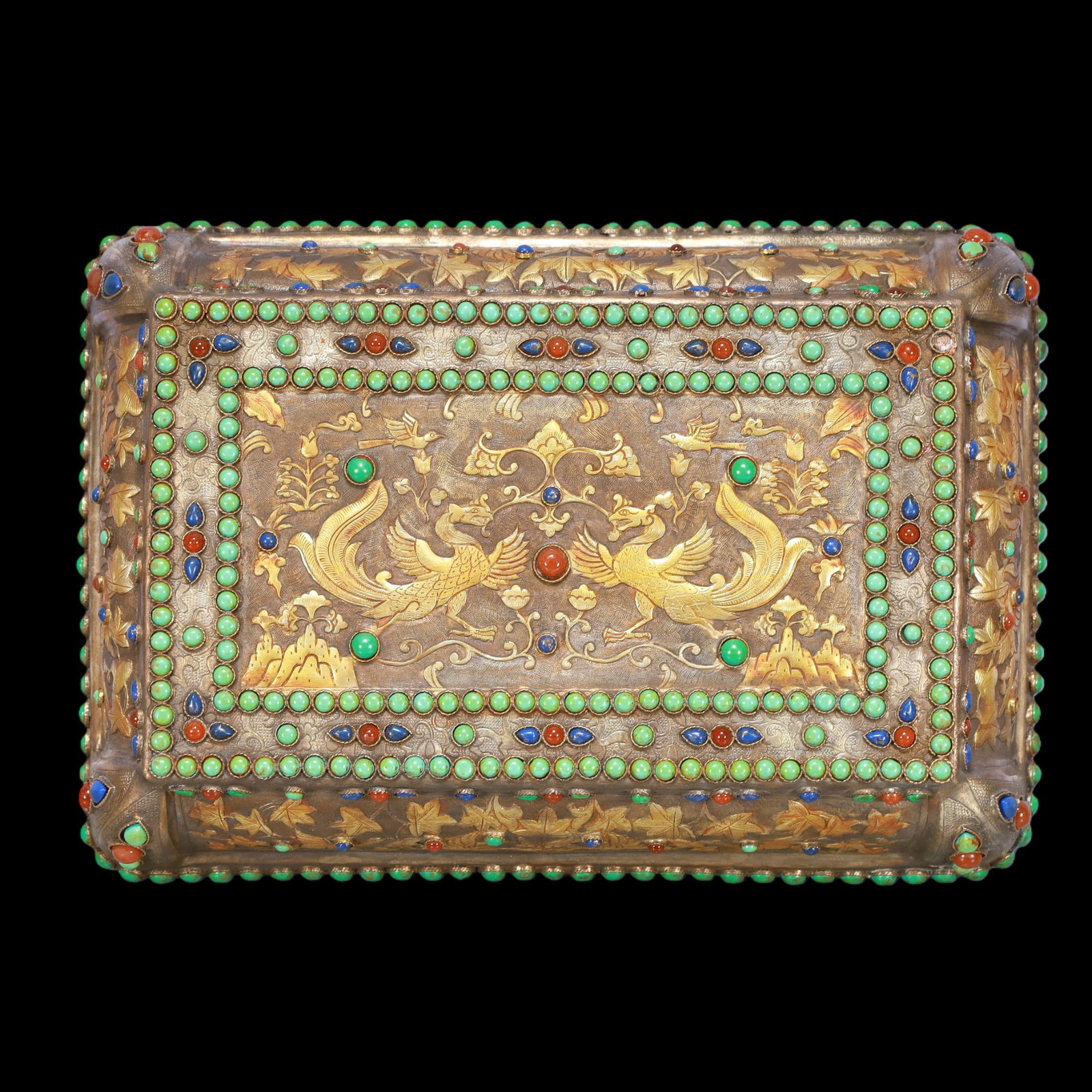 A Exquisite Gilt Silver Inlaid Gems Lotus Pattern Phoenix Pattern Box - 7