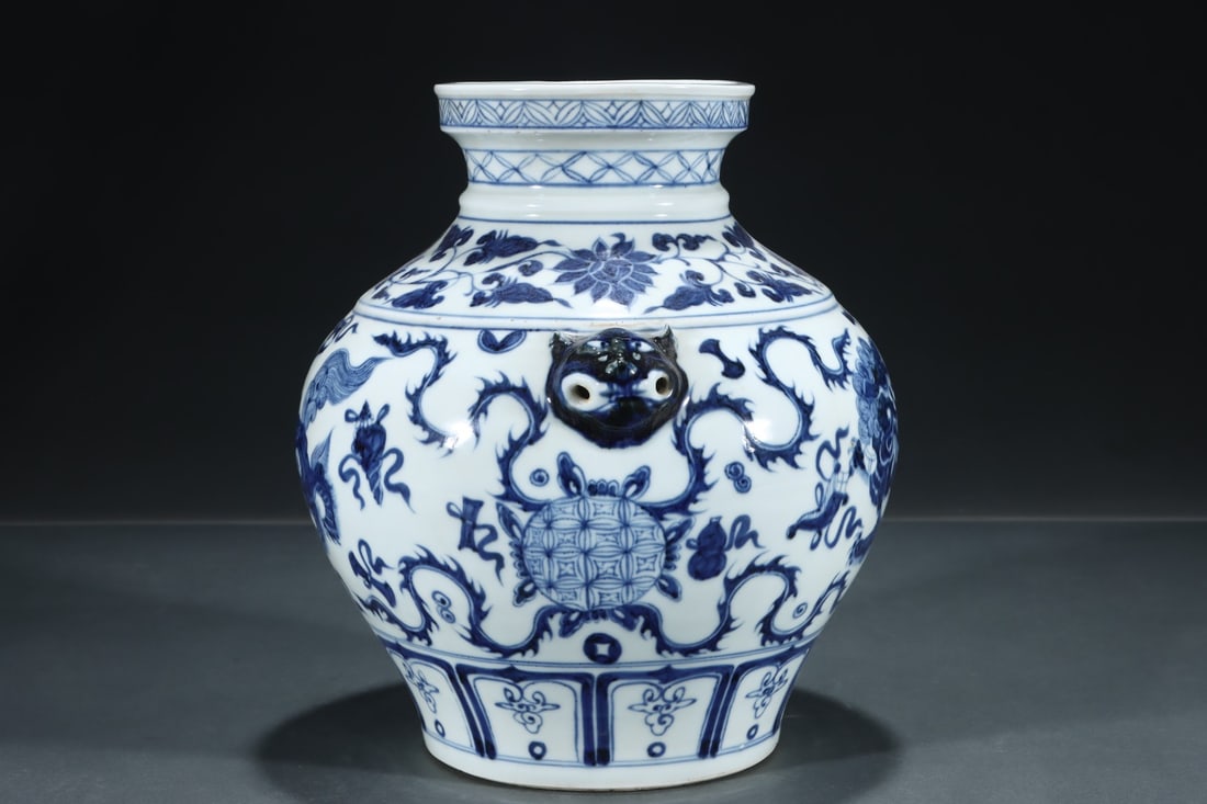 An Exquisite Blue and White Lotus Pattern Lion Pattern Double-Ears Jar - 2