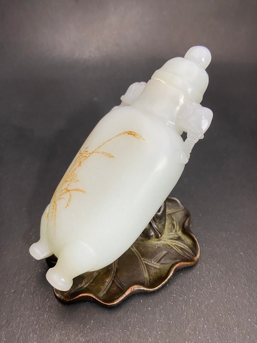 An Exquisite White Jade Flower Pattern Double-Ears Vase - 3