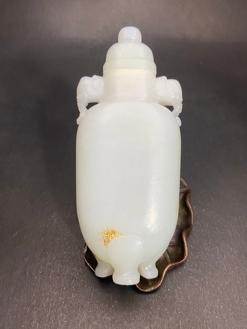 An Exquisite White Jade Flower Pattern Double-Ears Vase - 4