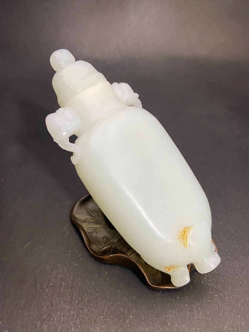 An Exquisite White Jade Flower Pattern Double-Ears Vase - 5