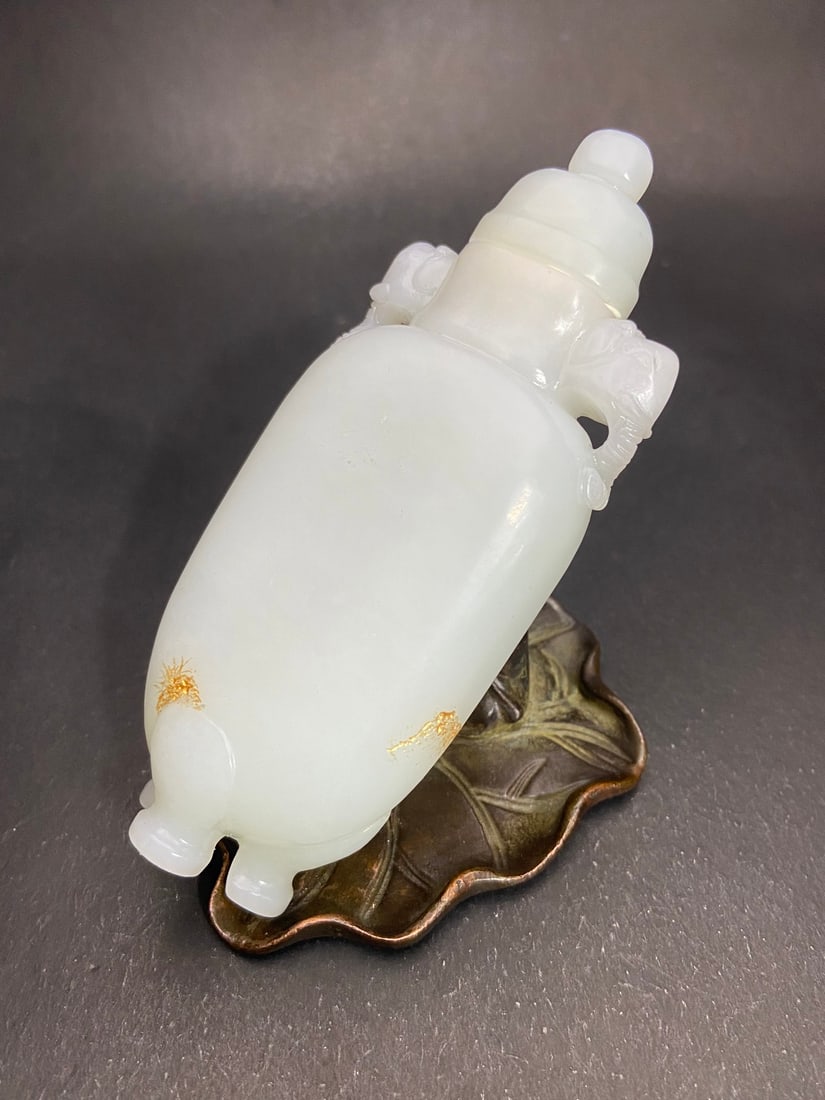 An Exquisite White Jade Flower Pattern Double-Ears Vase - 6