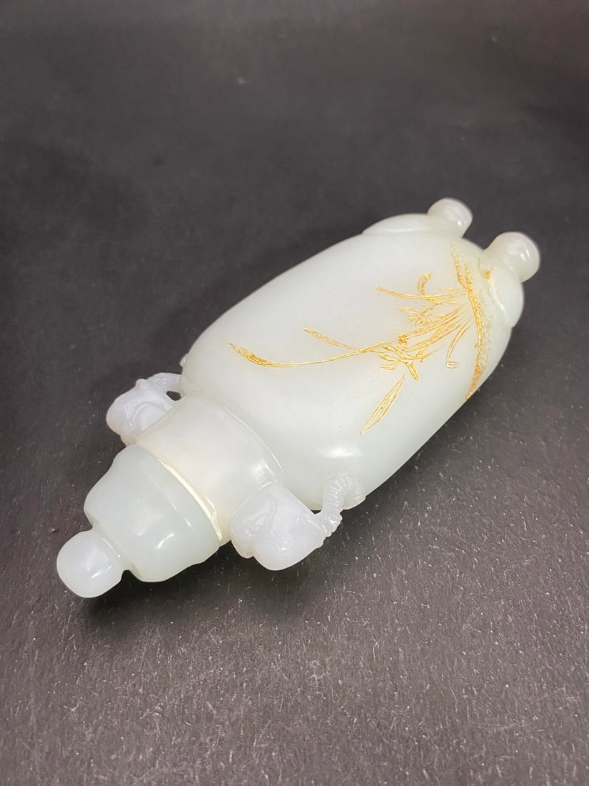 An Exquisite White Jade Flower Pattern Double-Ears Vase - 7