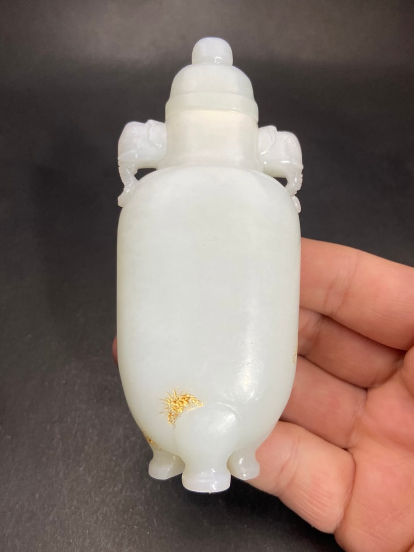 An Exquisite White Jade Flower Pattern Double-Ears Vase - 9
