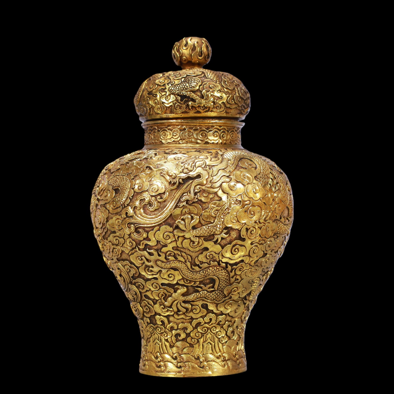 A Exquisite Gilt Bronze Dragon Pattern Vase - 4