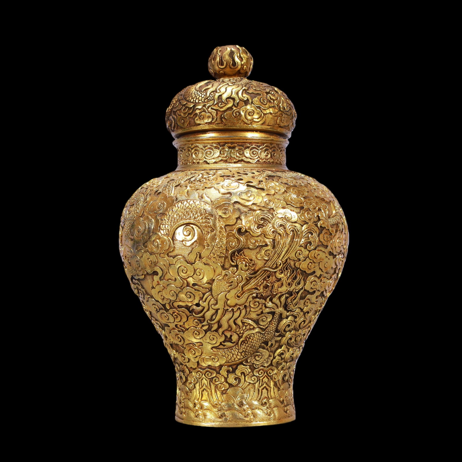 A Exquisite Gilt Bronze Dragon Pattern Vase - 6