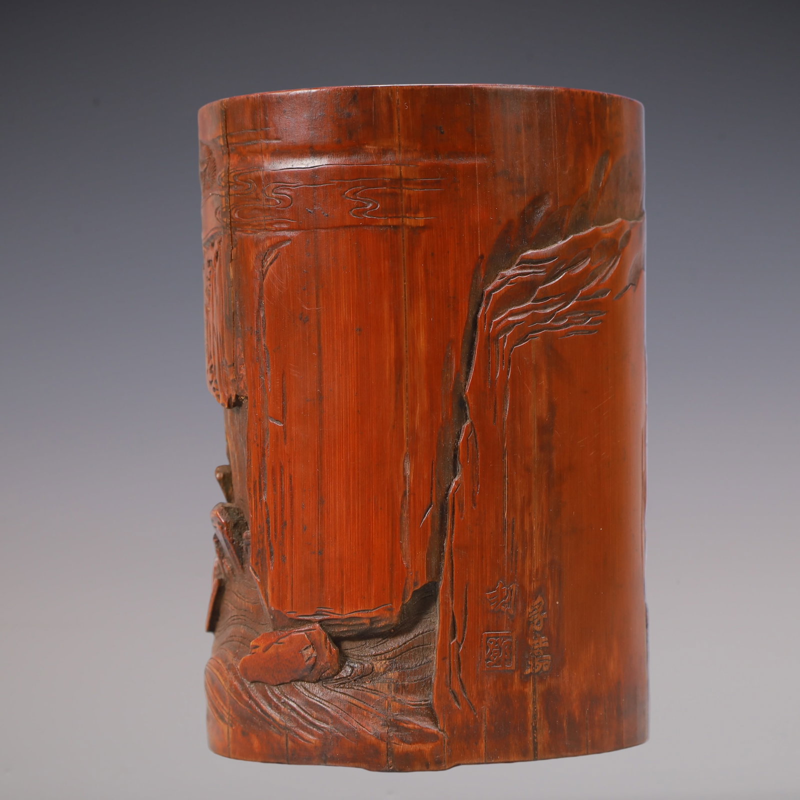 A Exquisite Bamboo Landscape and Figure Pattern Brush Pot - 4