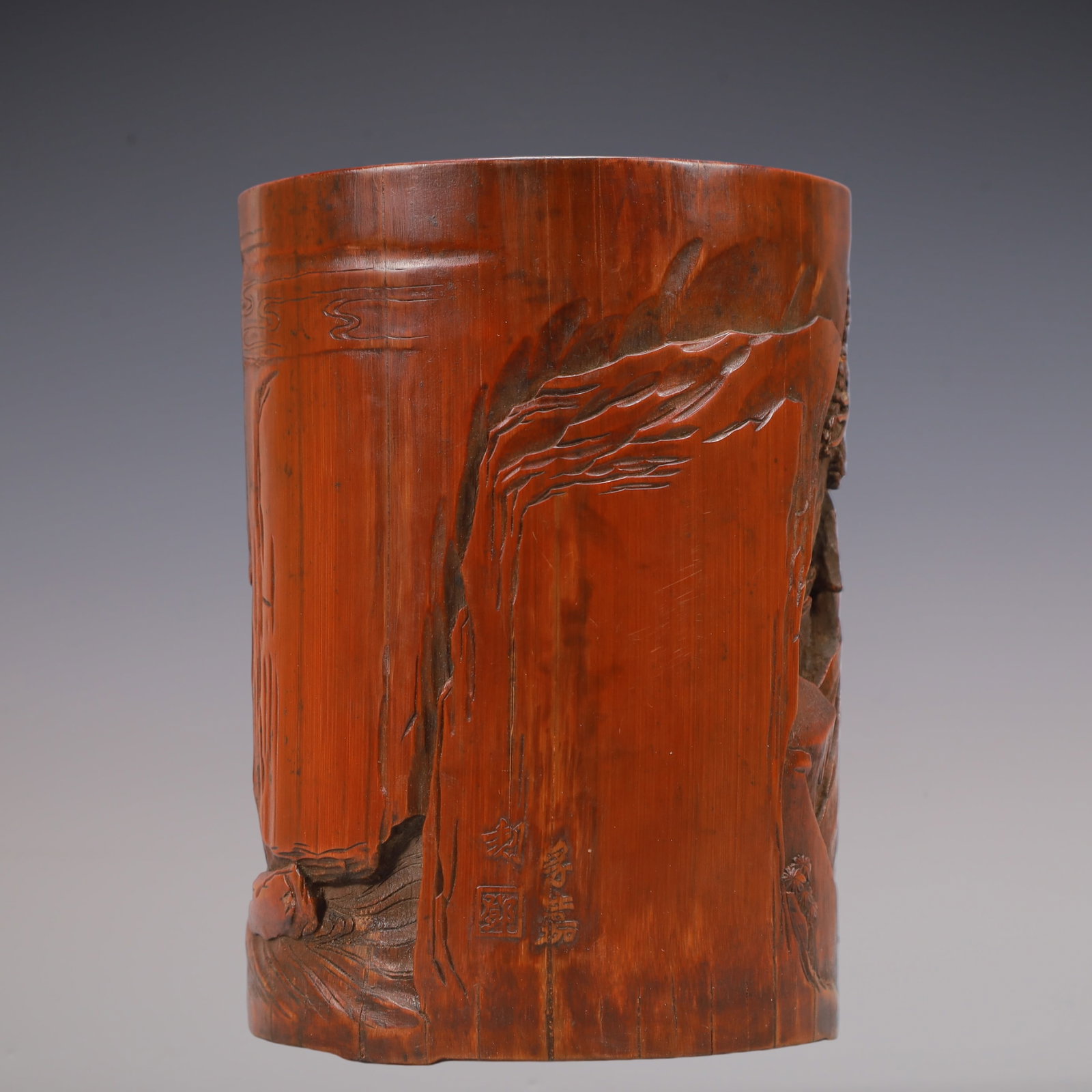 A Exquisite Bamboo Landscape and Figure Pattern Brush Pot - 5