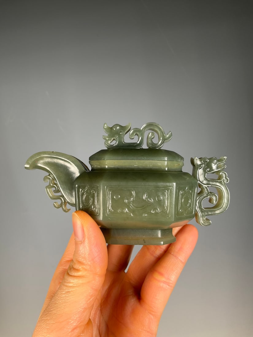 An Exquisite White Jade Dragon Pattern Teapot - 3