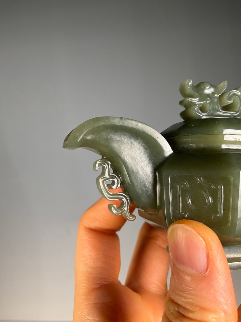 An Exquisite White Jade Dragon Pattern Teapot - 6